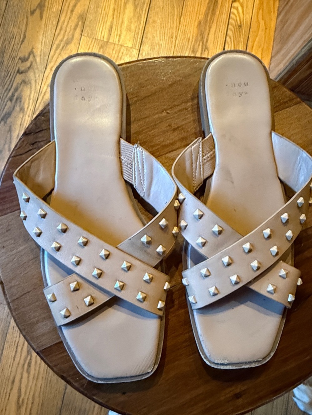 a new day Beige Studded Crisscross Slide Sandals